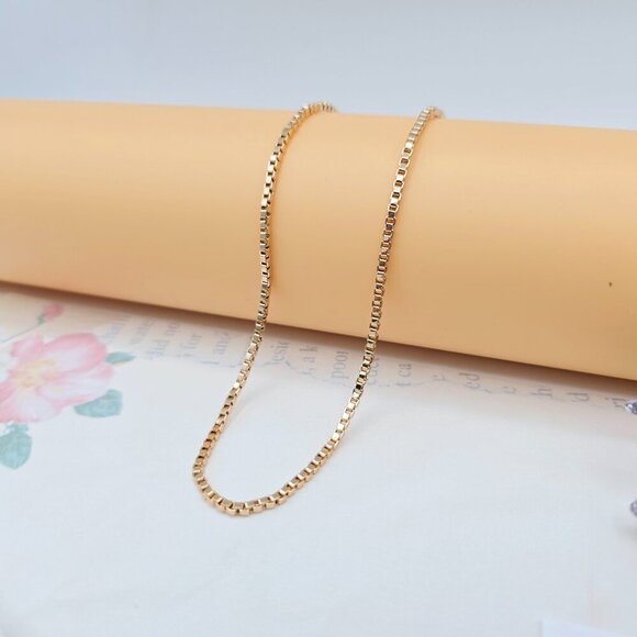 Rose Gold Flat Box Chain Necklace for Women - 45cm Elegant Style, XPNL0055 - Picture 2 of 12
